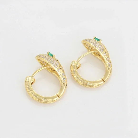 14k Gold Plated Hoop Earrings with White CZ Zircon | Luxury Jewelry - Picture 4 of 10